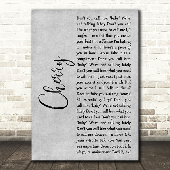 Harry Styles Cherry Grey Rustic Script Song Lyric Art Print
