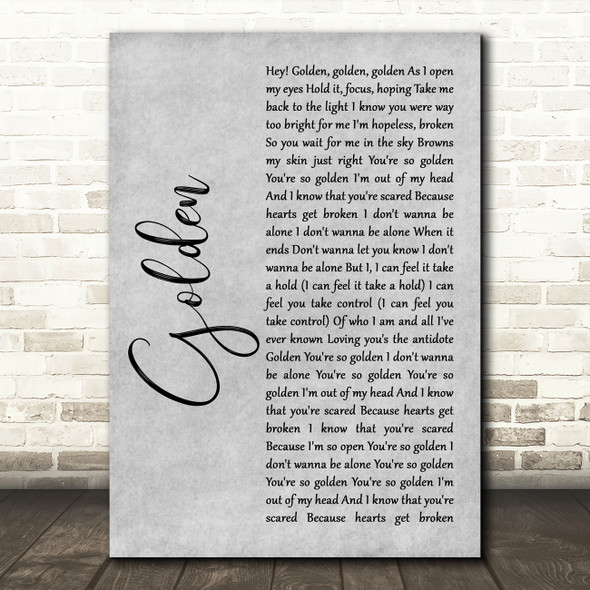 Harry Styles Golden Grey Rustic Script Song Lyric Art Print