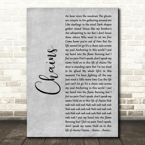 Duran Duran Chains Grey Rustic Script Song Lyric Art Print