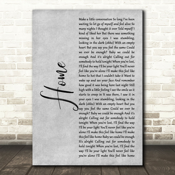 One Direction Home Grey Rustic Script Song Lyric Art Print