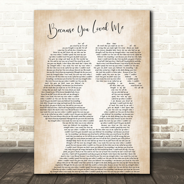 Celine Dion Because You Loved Me Lesbian Women Gay Brides Couple Wedding Song Lyric Art Print