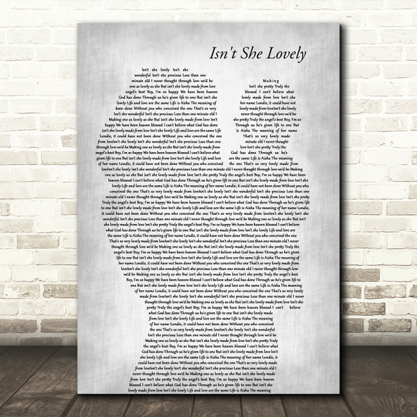 Stevie Wonder Isn't She Lovely Mother & Baby Grey Song Lyric Art Print