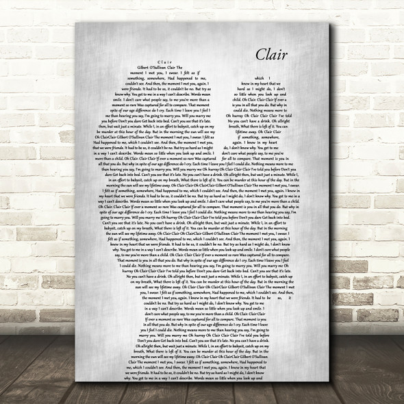 Gilbert O`Sullivan CLAIR Mother & Baby Grey Song Lyric Art Print