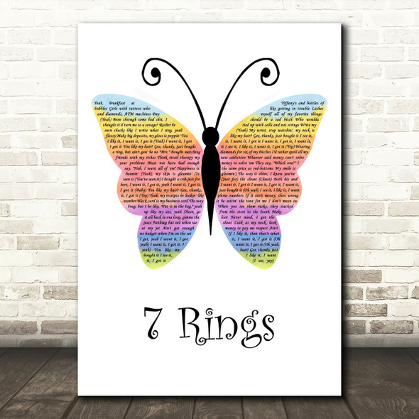 Ariana Grande (Clean Version) 7 Rings Rainbow Butterfly Song Lyric Art Print