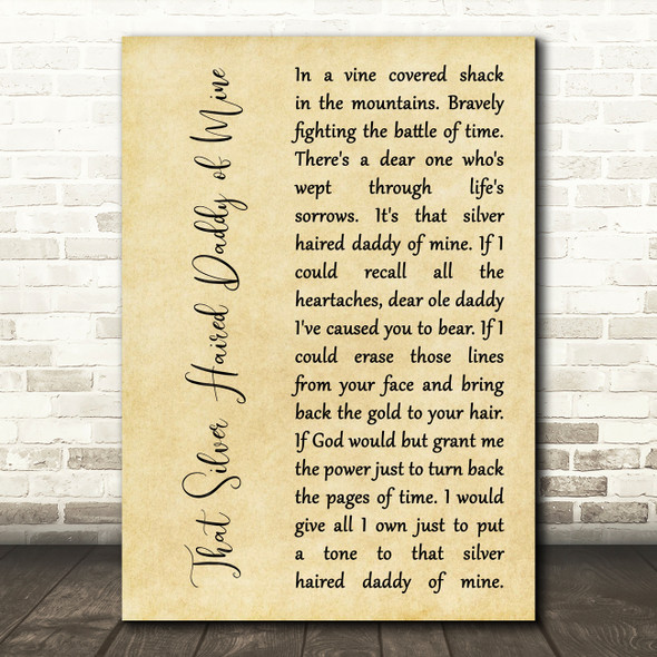 Johnny Cash That Silver Haired Daddy of Mine Rustic Script Song Lyric Art Print