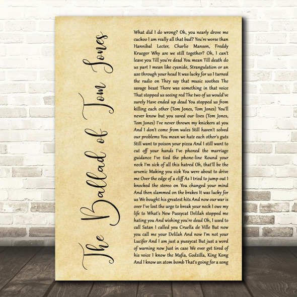 Space The Ballad of Tom Jones Rustic Script Song Lyric Art Print