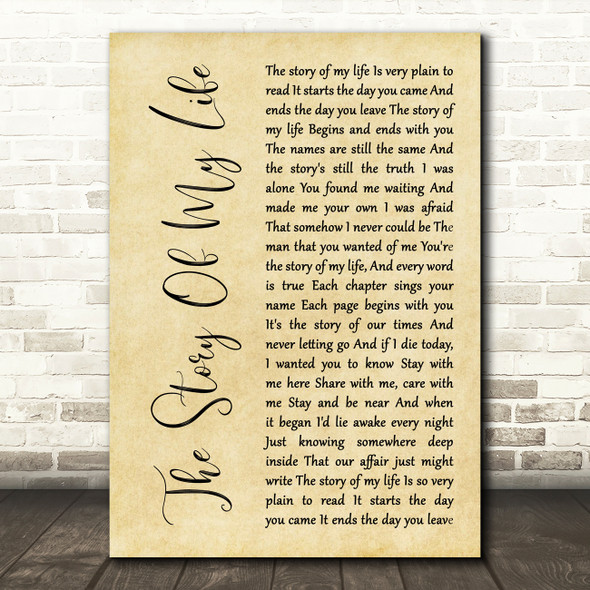 Neil Diamond The Story Of My Life Rustic Script Song Lyric Art Print