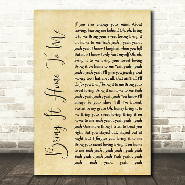 Sam Cooke Bring It Home To Me Rustic Script Song Lyric Art Print