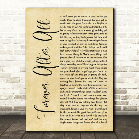 Luke Combs Forever After All Rustic Script Song Lyric Art Print