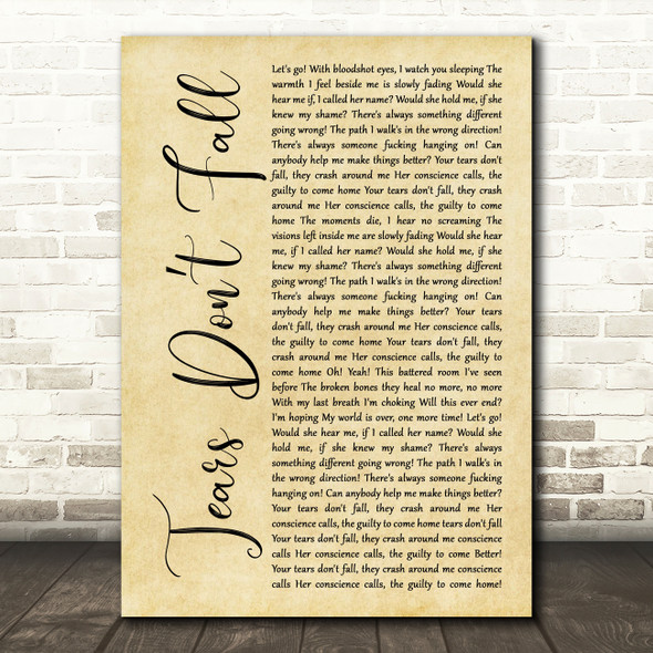 Bullet for My Valentine Tears Dont Fall Rustic Script Song Lyric Art Print