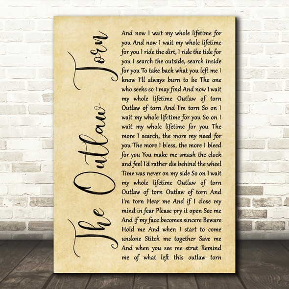 Metallica The Outlaw Torn Rustic Script Song Lyric Art Print