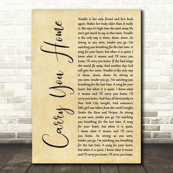 James Blunt Carry You Home Rustic Script Song Lyric Art Print