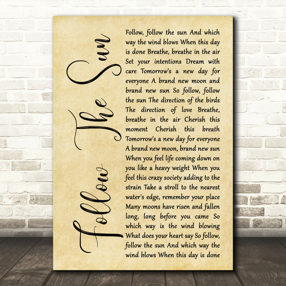 Xavier Rudd Follow The Sun Rustic Script Song Lyric Art Print