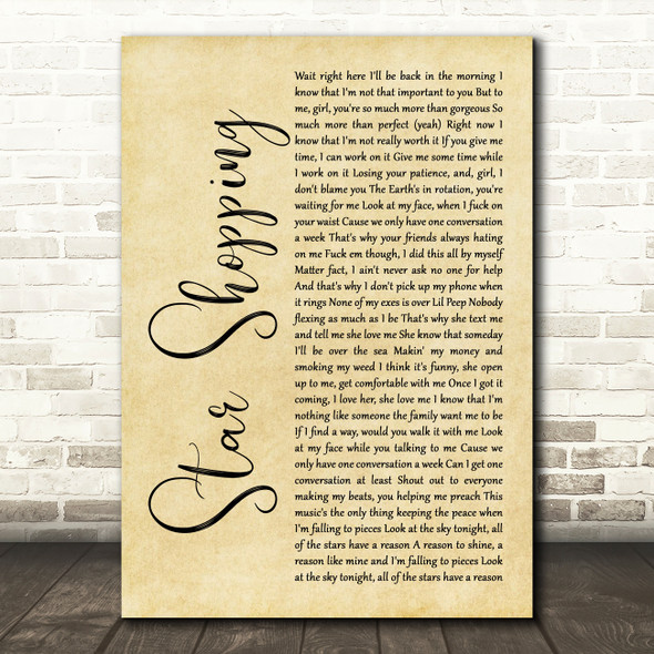 Lil Peep Star Shopping Rustic Script Song Lyric Art Print
