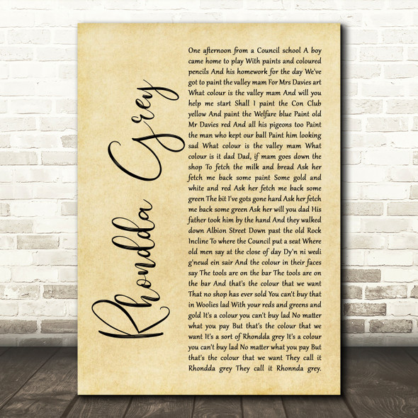 Max Boyce Rhondda Grey Rustic Script Song Lyric Art Print
