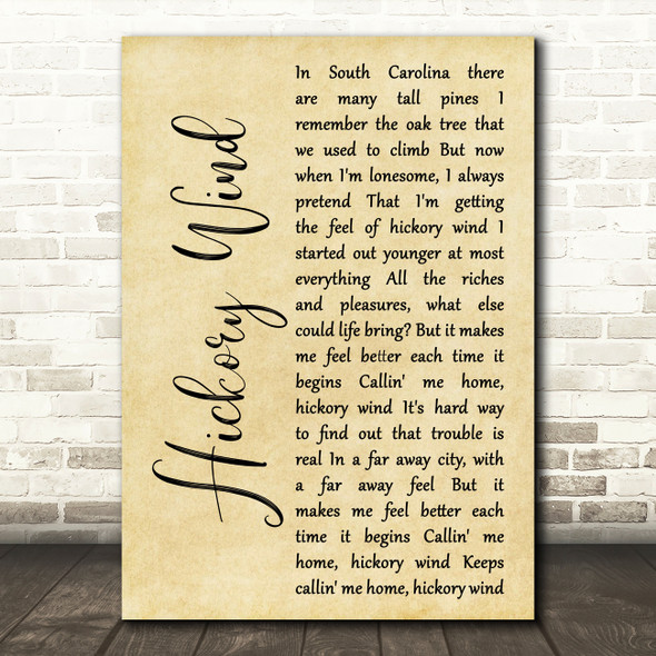 The Byrds Hickory Wind Rustic Script Song Lyric Art Print