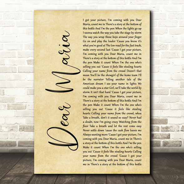 All Time Low Dear Maria Rustic Script Song Lyric Art Print