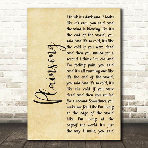 The Cure Plainsong Rustic Script Song Lyric Art Print