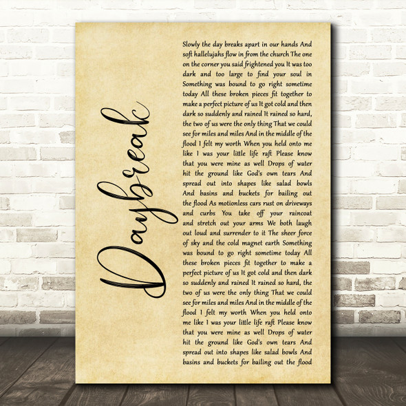 Snow Patrol Daybreak Rustic Script Song Lyric Art Print