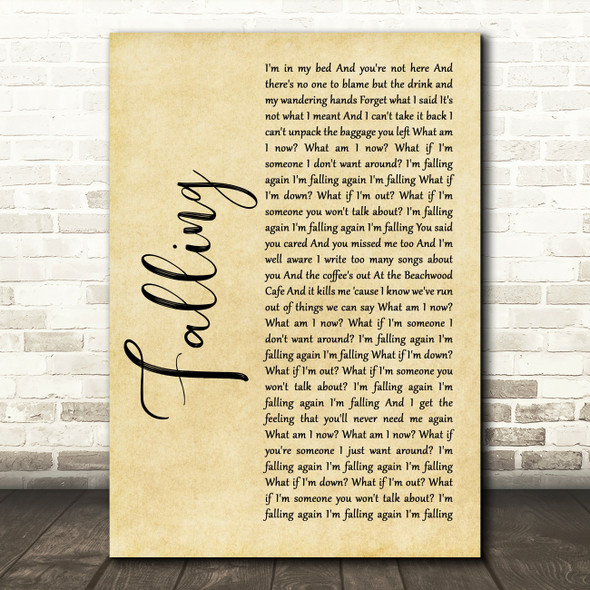 Harry Styles Falling Rustic Script Song Lyric Art Print