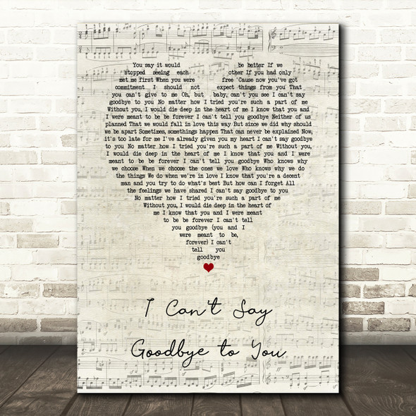Helen Reddy I Can't Say Goodbye to You Script Heart Song Lyric Art Print