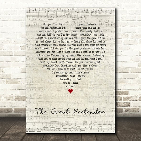 Freddie Mercury The Great Pretender Script Heart Song Lyric Art Print