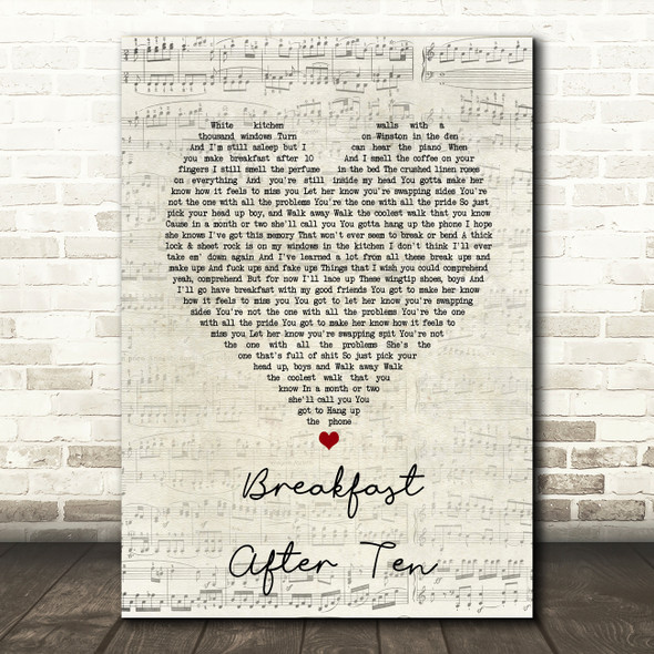 Blue October Breakfast After Ten Script Heart Song Lyric Art Print