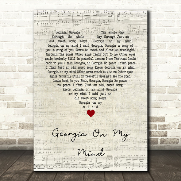 Ray Charles Georgia On My Mind Script Heart Song Lyric Art Print