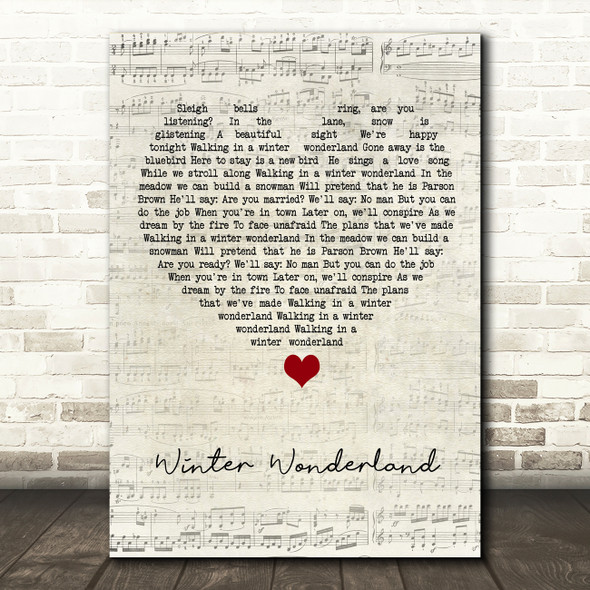 Michael Buble Winter Wonderland Script Heart Song Lyric Art Print