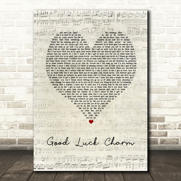 Jagged Edge Good Luck Charm Script Heart Song Lyric Art Print