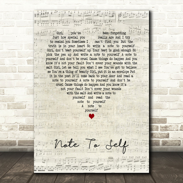 Jake Bugg Note To Self Script Heart Song Lyric Art Print