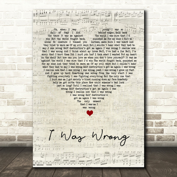 Social Distortion I Was Wrong Script Heart Song Lyric Art Print
