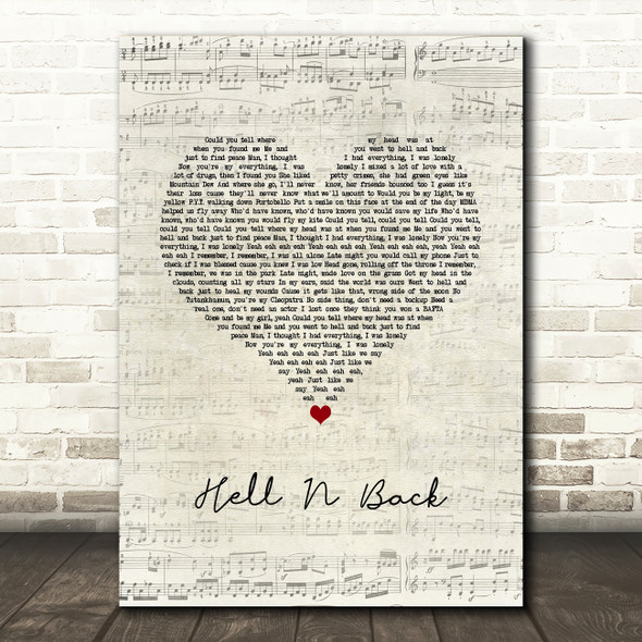 Bakar Hell N Back Script Heart Song Lyric Art Print