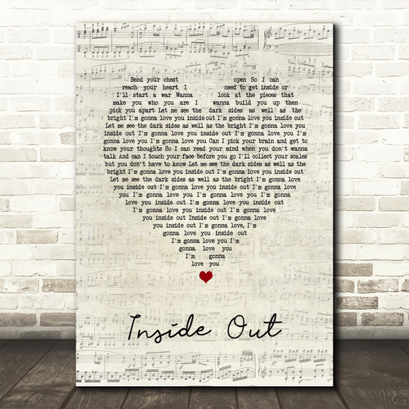 The Chainsmokers Inside Out Script Heart Song Lyric Art Print