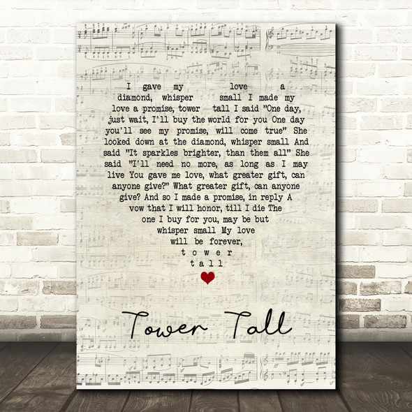 Gene Pitney Tower Tall Script Heart Song Lyric Art Print