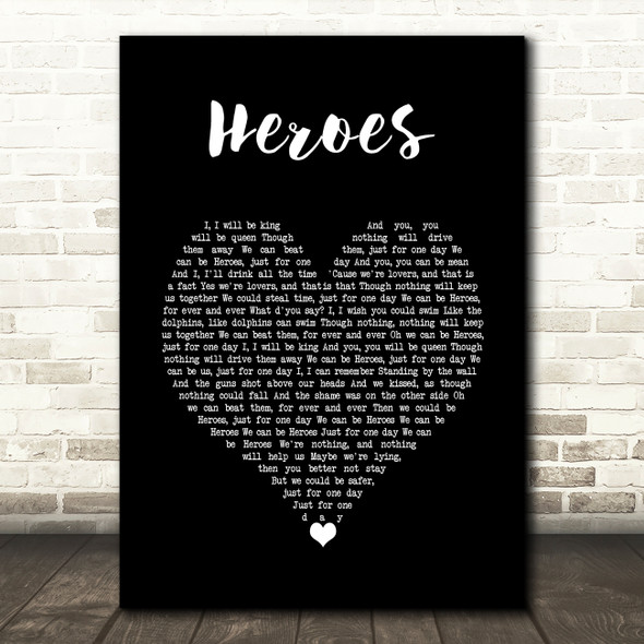 David Bowie Heroes Black Heart Song Lyric Wall Art Print