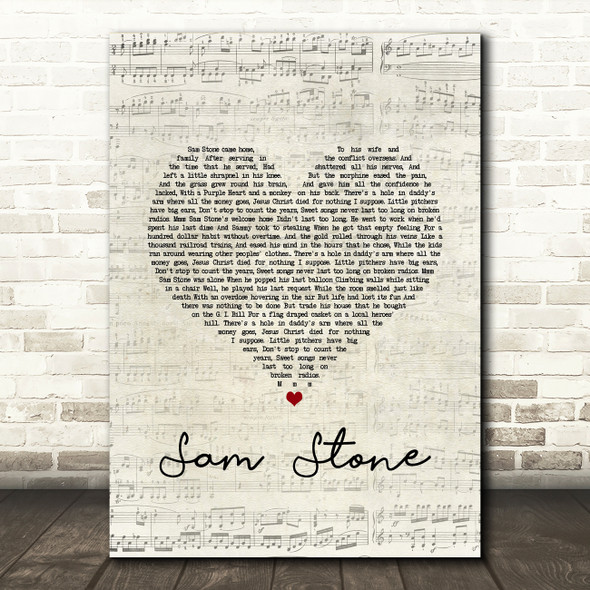 John Prine Sam Stone Script Heart Song Lyric Art Print