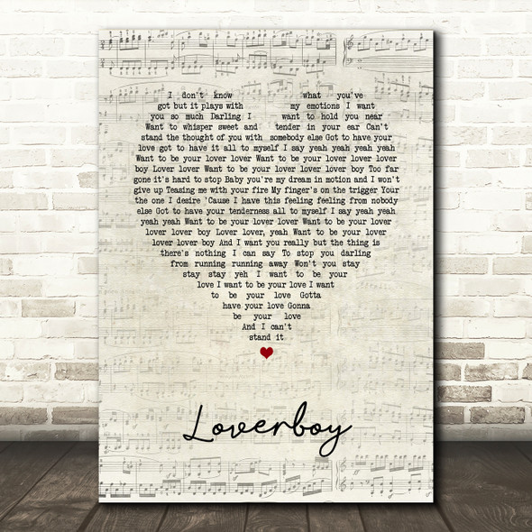 Billy Ocean Loverboy Script Heart Song Lyric Art Print