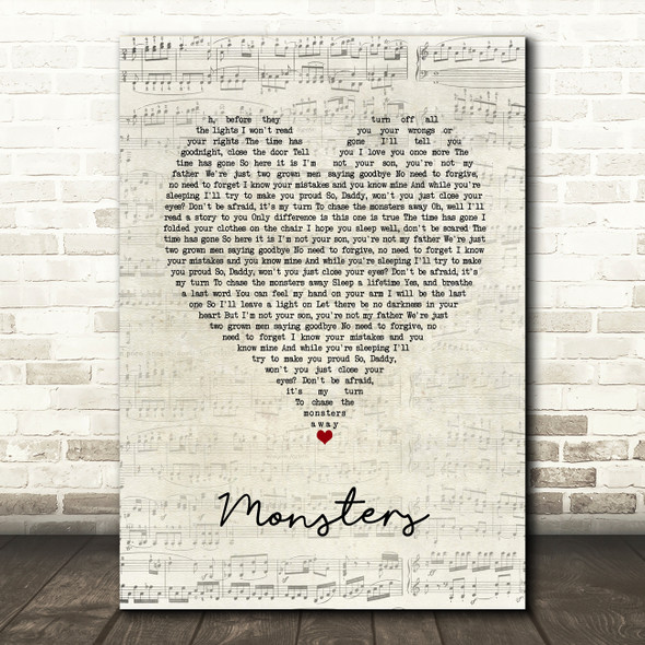 James Blunt Monsters Script Heart Song Lyric Art Print