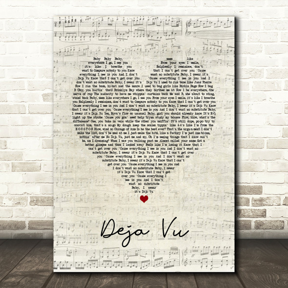 Beyoncé Deja Vu Script Heart Song Lyric Art Print