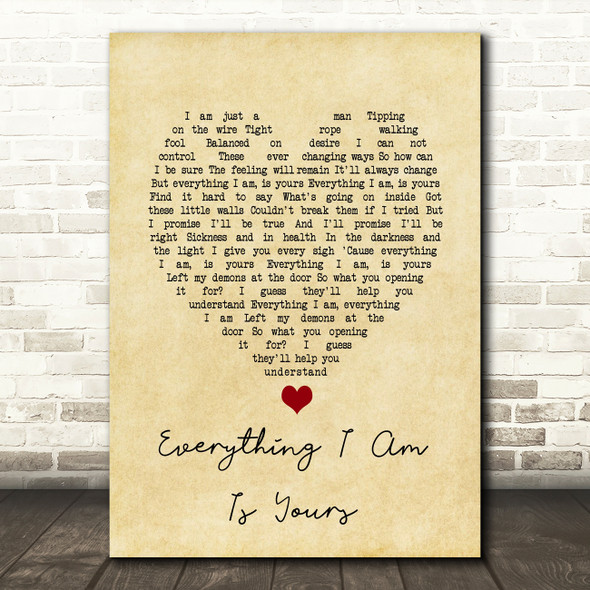 Villagers Everything I Am Is Yours Vintage Heart Song Lyric Art Print