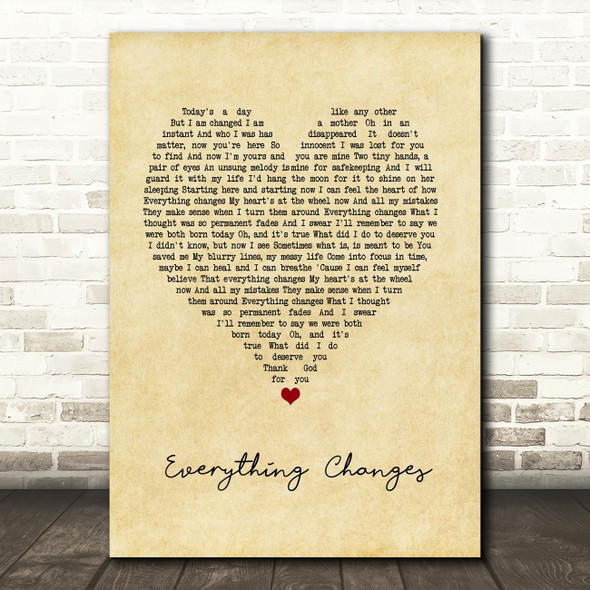 Sara Bareilles Everything Changes Vintage Heart Song Lyric Art Print