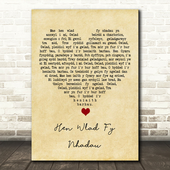 James James Hen Wlad Fy Nhadau Vintage Heart Song Lyric Art Print
