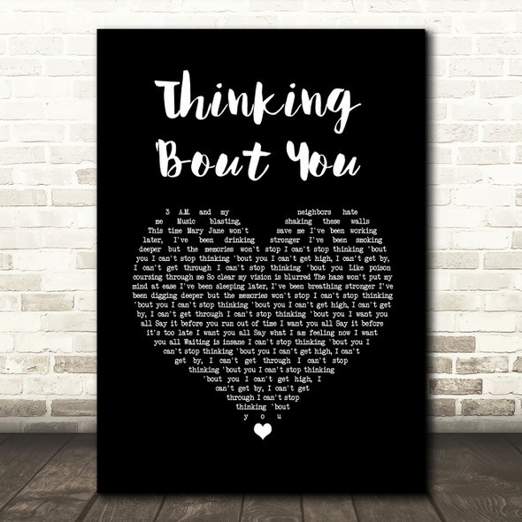 Dua Lipa Thinking 'Bout You Black Heart Song Lyric Wall Art Print