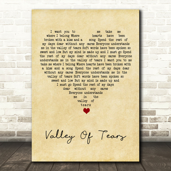 Buddy Holly Valley Of Tears Vintage Heart Song Lyric Art Print