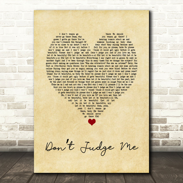 Chris Brown Dont Judge Me Vintage Heart Song Lyric Art Print