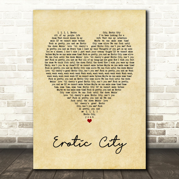 Prince and the Revolution Erotic City Vintage Heart Song Lyric Art Print