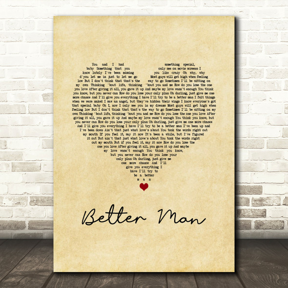 Westlife Better Man Vintage Heart Song Lyric Art Print