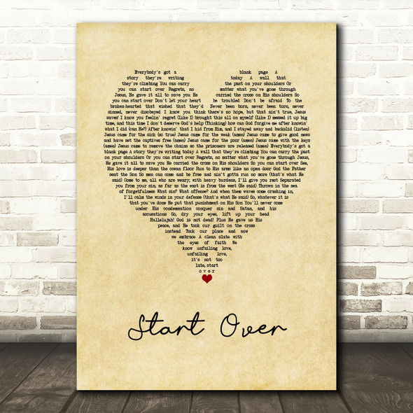 NF Start Over Vintage Heart Song Lyric Art Print