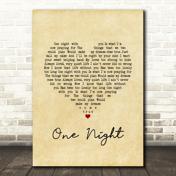 Elvis Presley One Night Vintage Heart Song Lyric Art Print